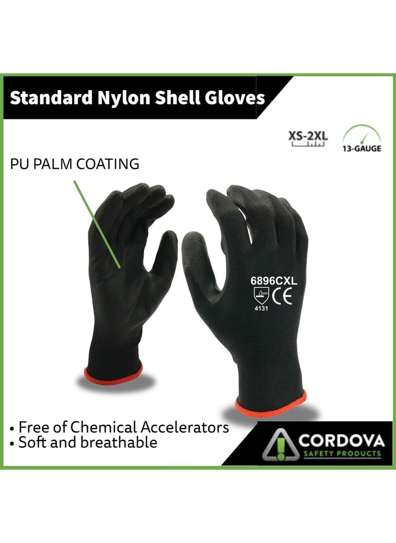 Cordova Cordova Standard Gloves 13Gauge Black Nylon Shell Black Polyurethane Palm Coating XLarge 12Pack  - Image 4