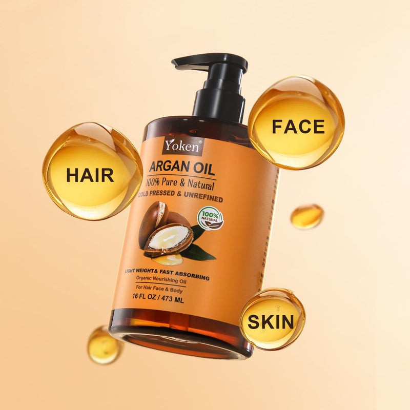 Yoken Argan Oil for Hair, Pure and Natural Morocco Argan Oil, Argon Oil For Hair, Scalp, Face & Skin Care, 100% Cold Pressed Hair Conditioner, Unrefined Argon Nails Carrier Oil (16 Fl Oz) - Image 5