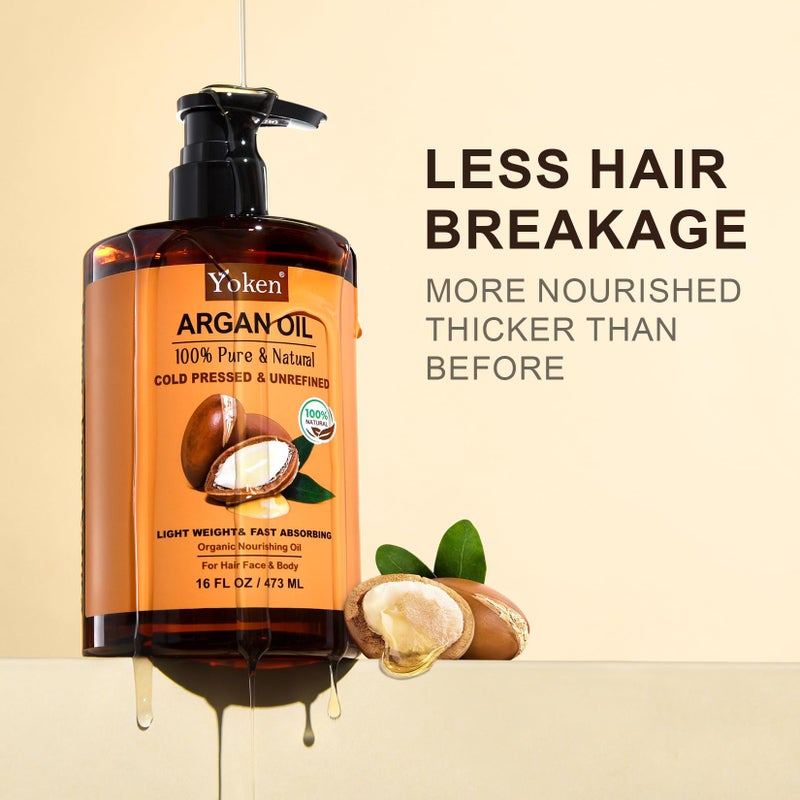 Yoken Argan Oil for Hair, Pure and Natural Morocco Argan Oil, Argon Oil For Hair, Scalp, Face & Skin Care, 100% Cold Pressed Hair Conditioner, Unrefined Argon Nails Carrier Oil (16 Fl Oz) - Image 2