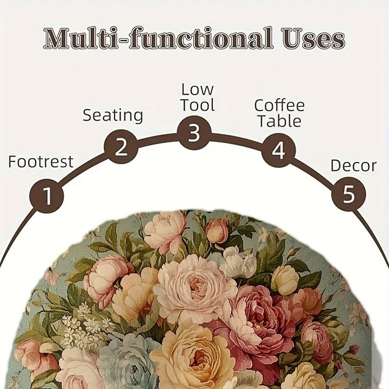 Vintage Floral Circular Stuffed Pillow Insert 16x16 Inch For Home Office Decor - Image 4
