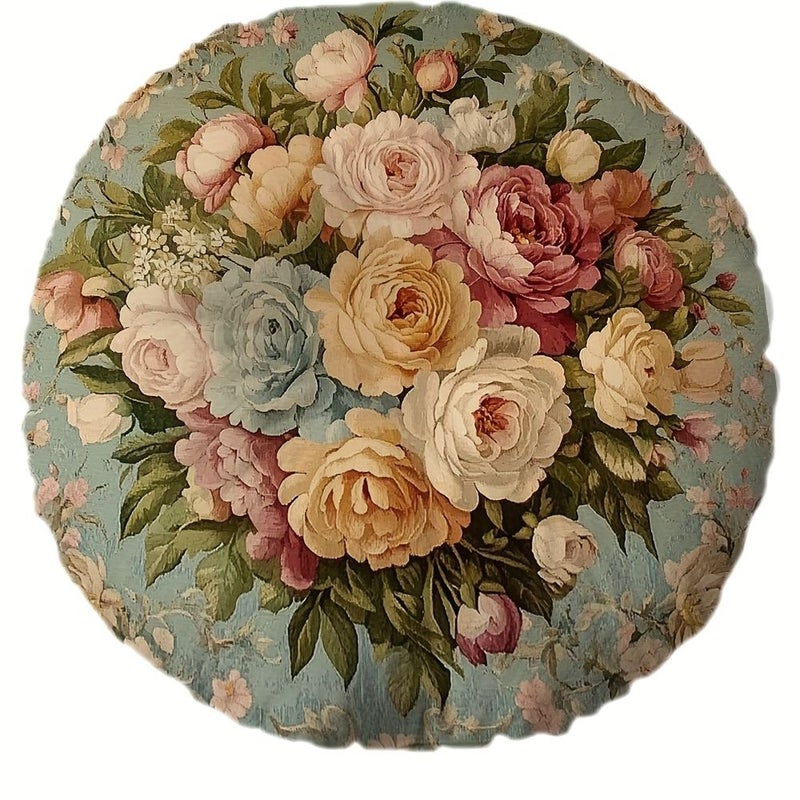 Vintage Floral Circular Stuffed Pillow Insert 16x16 Inch For Home Office Decor - Image 1