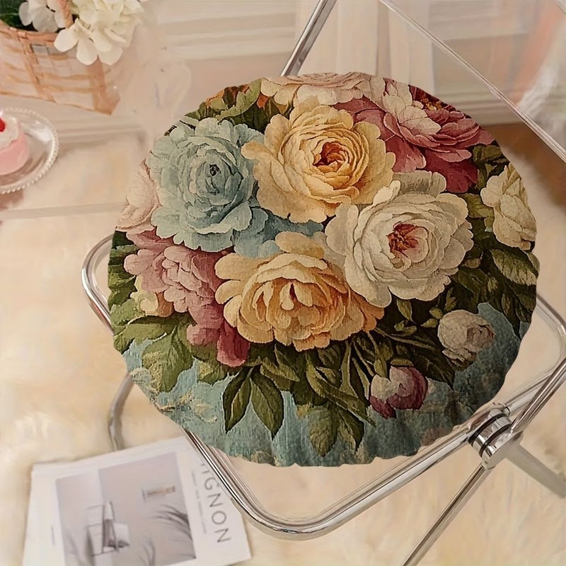 Vintage Floral Circular Stuffed Pillow Insert 16x16 Inch For Home Office Decor - Image 5