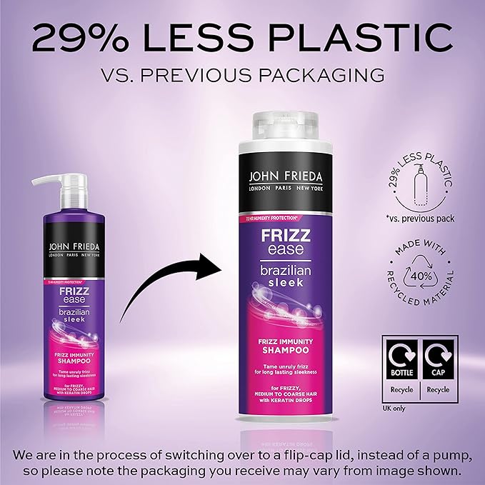 John Frieda John Frieda Frizz Ease Brazilian Sleek Frizz Immunity Smoothing Shampoo 500ml Hydrating Shampoo for Frizzy Coarse Hair  - Image 2