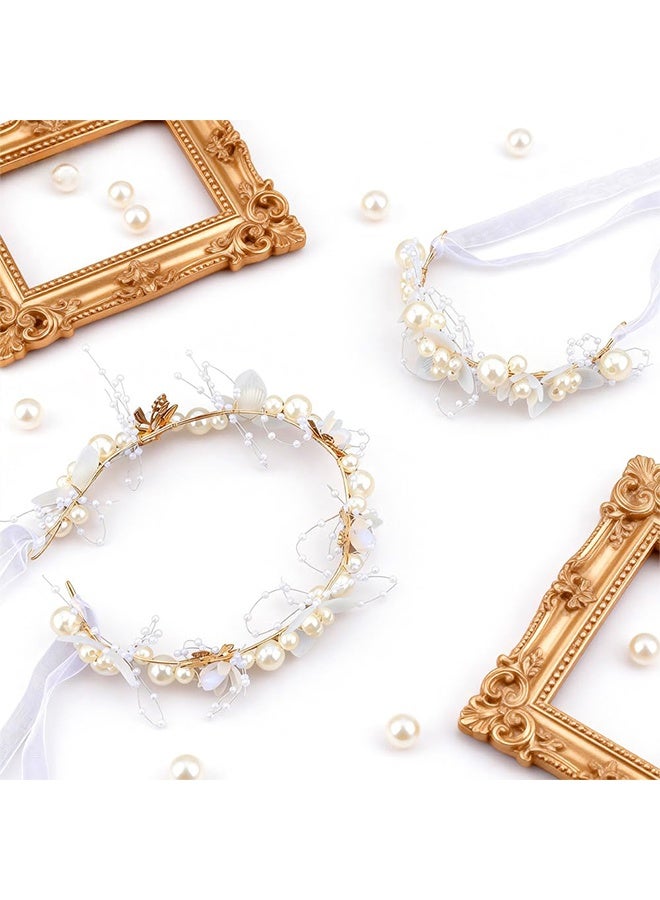 Lemon 3 Pcs Flower Girl Headpiece, With Earhook, Bracelet White Pearl Flower Headband Hair Accessories For Women and Girls For Bridal Wedding - Image 5
