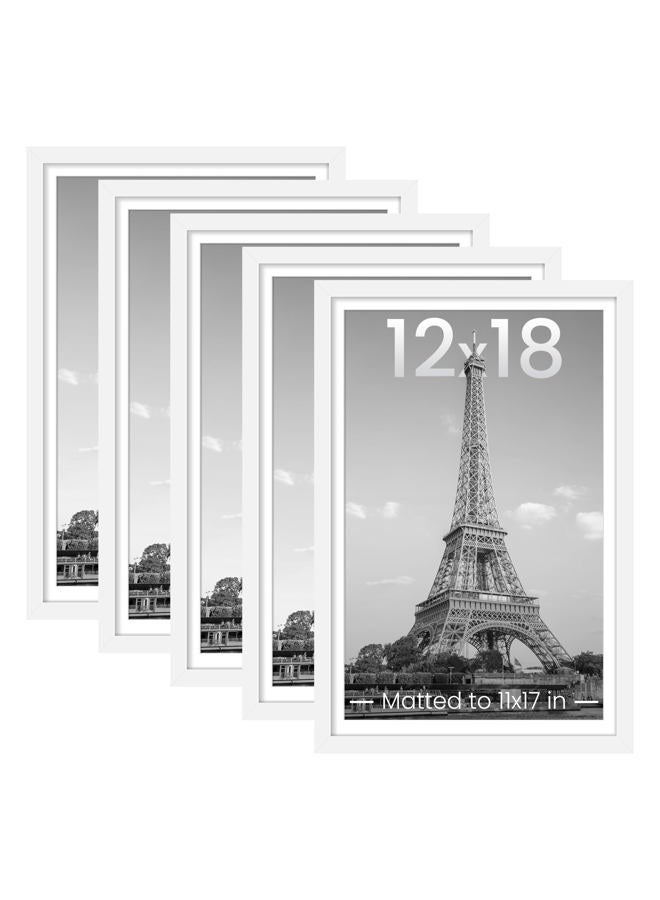 upsimples 12x18 Picture Frame Set of 5,Display Pictures 11x17 with Mat or 12x18 Without Mat,Wall Gallery Photo Frames,White - Image 1