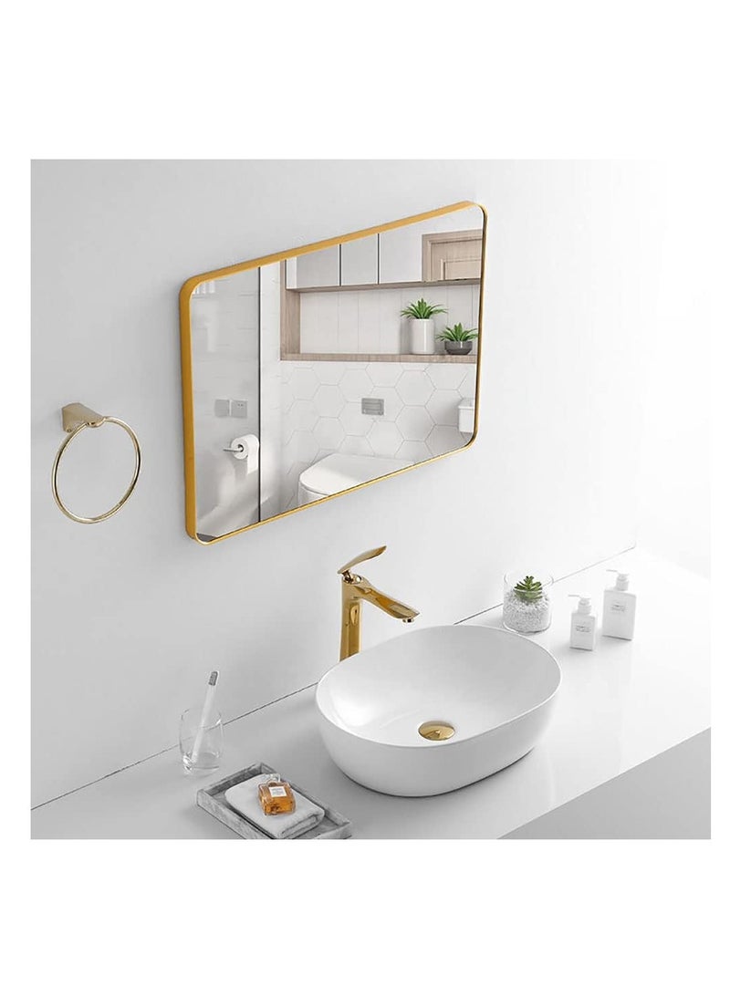 مرآة حمام مثبتة على الحائط بزوايا دائرية مرآة مكياج عمودية أو أفقية معلقة لجدار طاولة الزينة في الحمام وغرفة النوم (70 * 70 سم، ذهبي) - Image 5