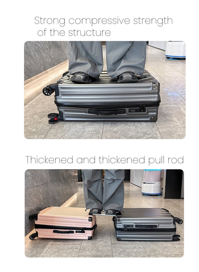 24 Inch Travel Luggage Carry On Luggage with 360° Spinner Wheels, Aluminum Framed Carry On Suitcase with USB Charging Port Fashion Trolley Luggage (Silver)  - Image 4