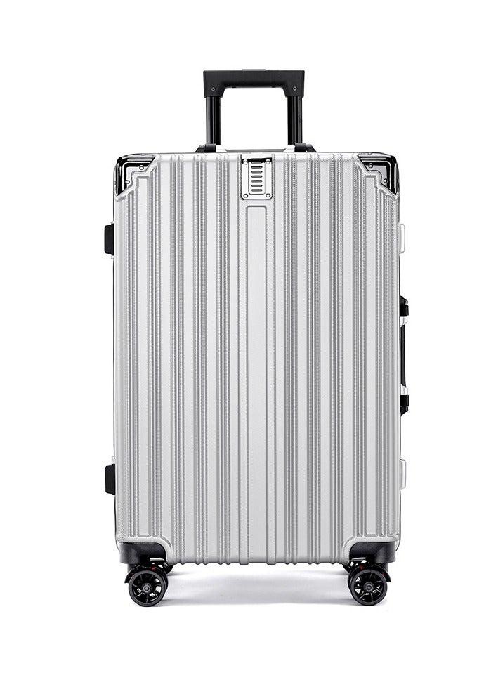 24 Inch Travel Luggage Carry On Luggage with 360° Spinner Wheels, Aluminum Framed Carry On Suitcase with USB Charging Port Fashion Trolley Luggage (Silver)  - Image 1