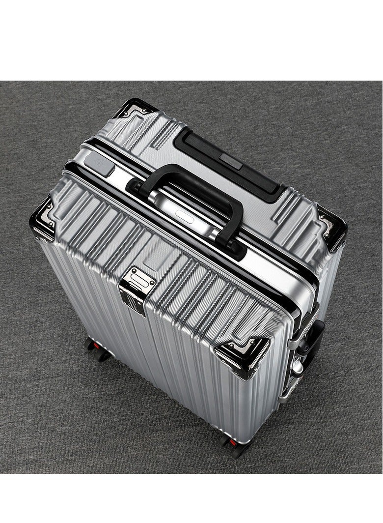 24 Inch Travel Luggage Carry On Luggage with 360° Spinner Wheels, Aluminum Framed Carry On Suitcase with USB Charging Port Fashion Trolley Luggage (Silver)  - Image 3