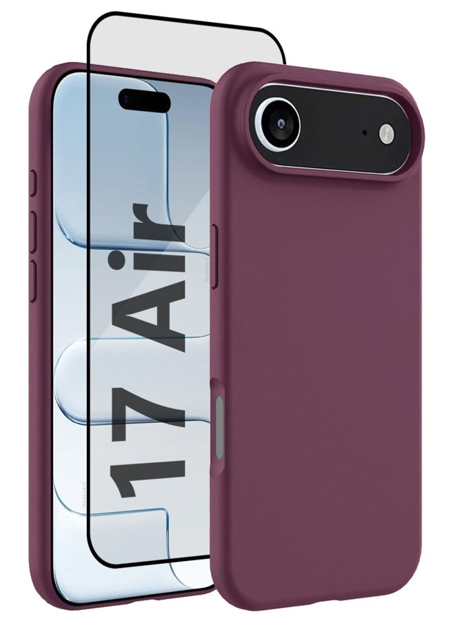 2Packs Liquid Silicone Protective Phone Case for iPhone 17 Air , Soft Anti-Scratch Microfiber Lining Utra Slim Drop Protection Phone Cover with 3D Screen Protector - Burgundy-2