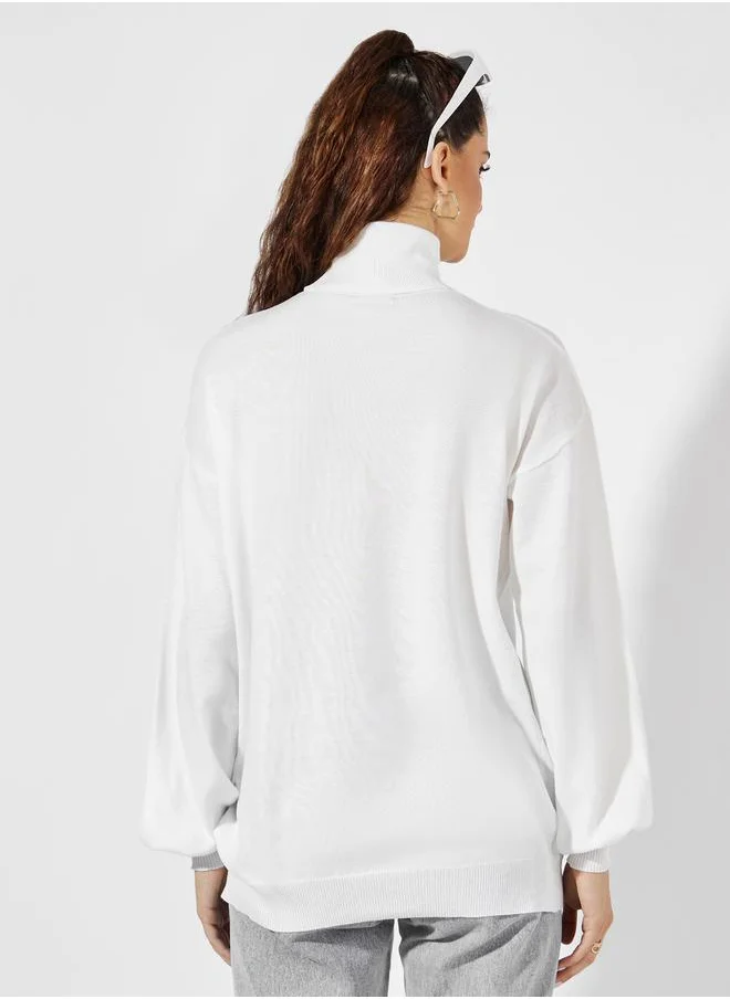 Styli Oversized Longline Turtle Neck Sweater