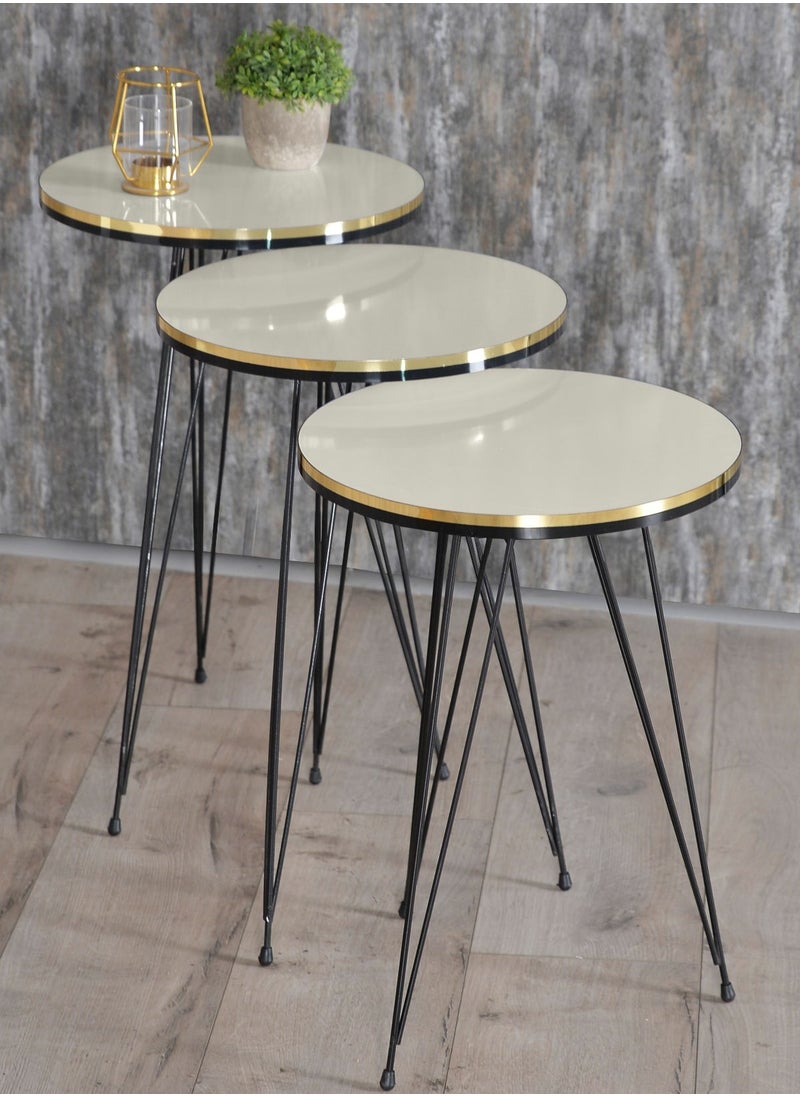 DANTA HOME Side Service Tables Of 3 Pieces For An Elegant And Ideal Home Suitable To Be Placed Next To The Sofa - Beige \ Black  - Image 2