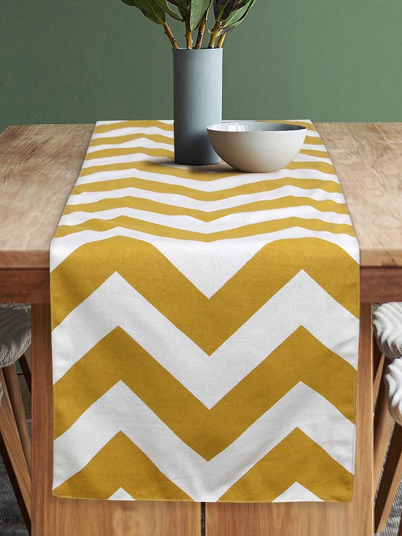 Dekor World Chevron Printed Yellow Table Runner (33x240cm) (Pack of 1)-8 Seater Dinning & Center Table - Image 1