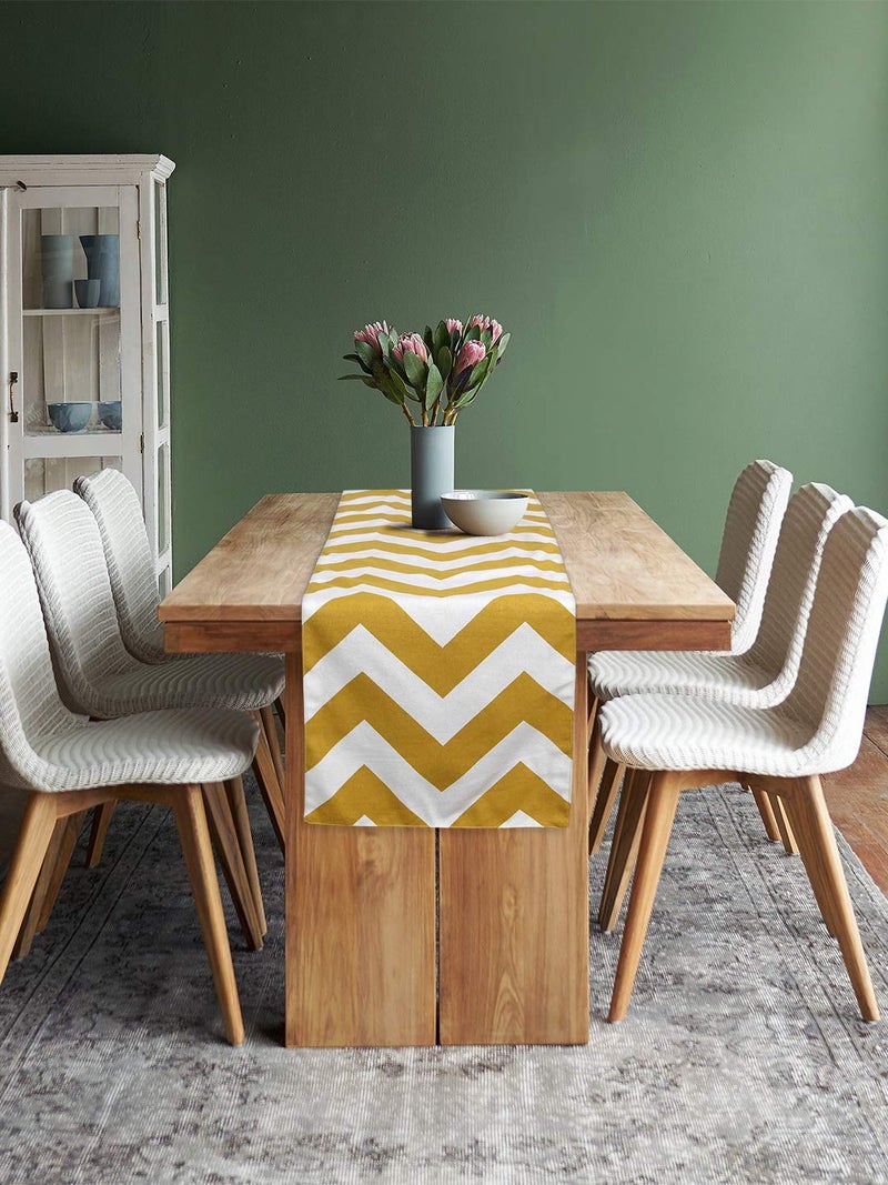 Dekor World Chevron Printed Yellow Table Runner (33x240cm) (Pack of 1)-8 Seater Dinning & Center Table - Image 2