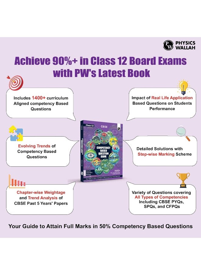 PW CBSE Class 12 Competency Based Question Bank For Board Exams l Physics, Chemistry, Biology | 1400+ Real Life Application Based Questions | Aligned with Latest CBSE SQP 2024-25
