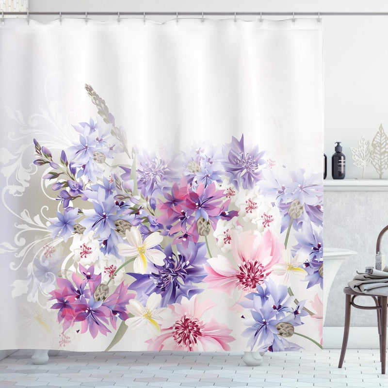 أمبيسون Ambesonne Lavender Surtain Stain Pastel Cornflowers Bridal Classic Descor - Image 1