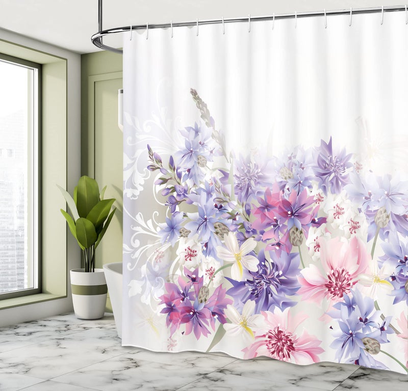 أمبيسون Ambesonne Lavender Surtain Stain Pastel Cornflowers Bridal Classic Descor - Image 4