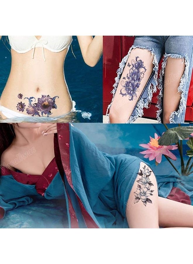 Yesallwas 8 Sheets Blue Fake Rose Tattoo Temporary Flower Tattoos for Women Waterproof Shoulder Beautiful Flower Tattoo Designs  - Image 2