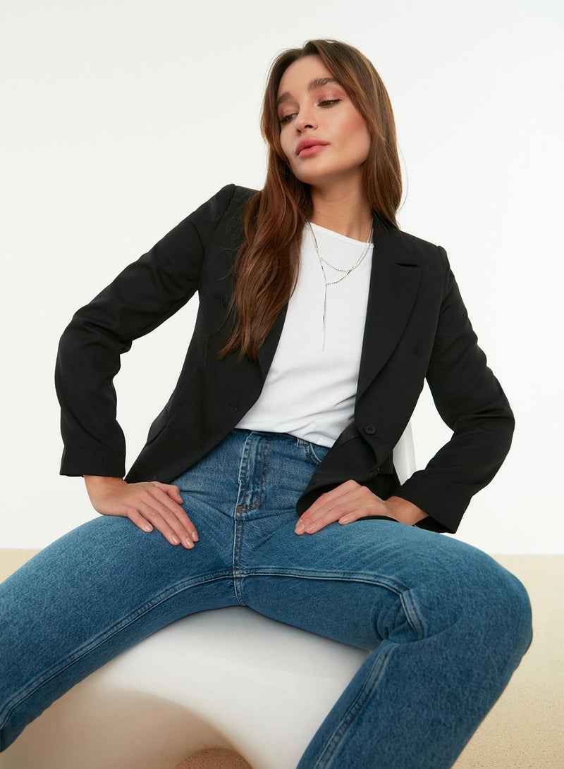 trendyol Black Regular Lined Buttoned Woven Blazer Jacket TWOAW22CE0168 - Image 2