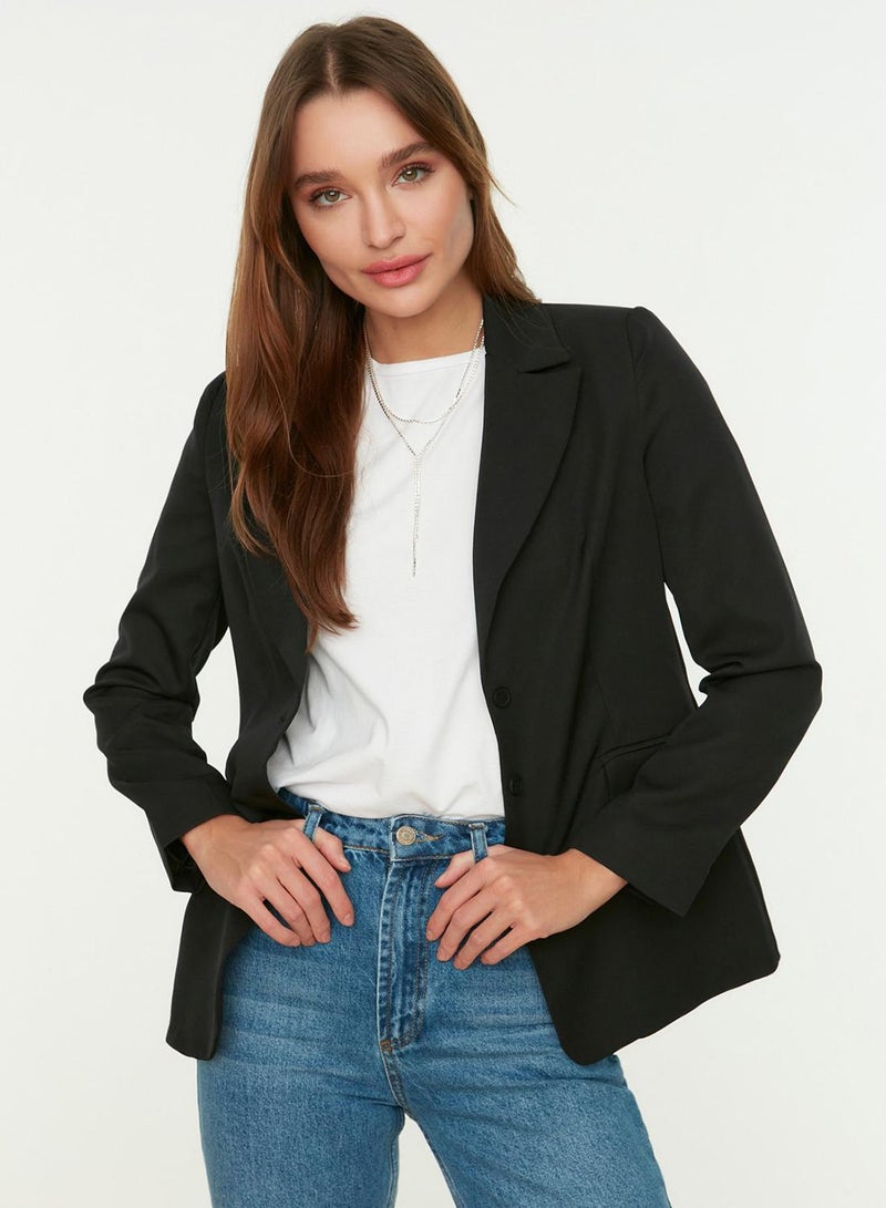 trendyol Black Regular Lined Buttoned Woven Blazer Jacket TWOAW22CE0168 - Image 1