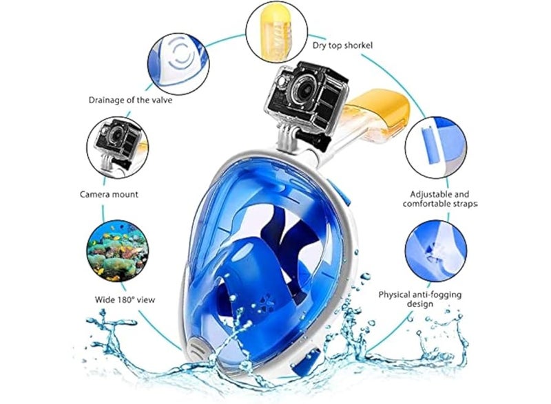 180° Full Face Anti-Dust Snorkel Mask with Adjustable Head Straps and Detachable Camera Mount,  Professional Snorkel Kit for Adults and Youth - Image 5