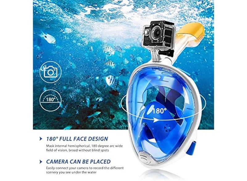 180° Full Face Anti-Dust Snorkel Mask with Adjustable Head Straps and Detachable Camera Mount,  Professional Snorkel Kit for Adults and Youth - Image 3