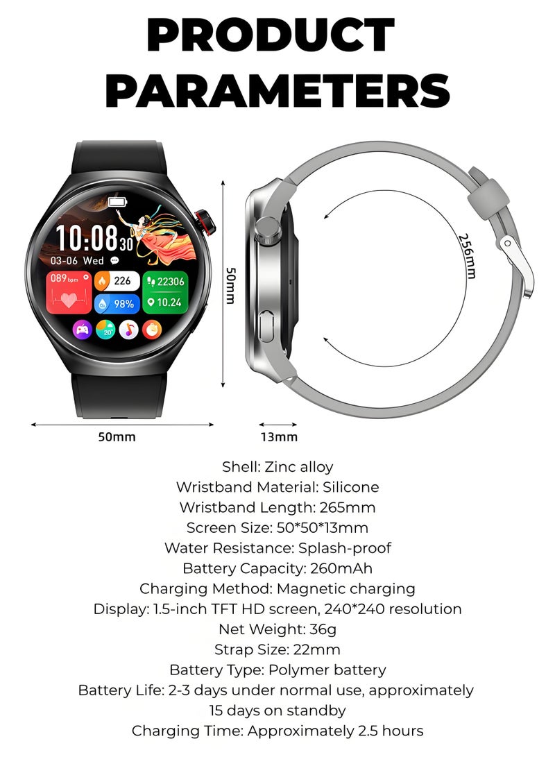 ساعة ذكية V19 PRO دائرية، ساعة لياقة بدنية مقاومة للماء، مكالمات بلوتوث، متوافقة مع Android و IOS، شاشة TFT، مراقبة معدل ضربات القلب، لون أسود - Image 5