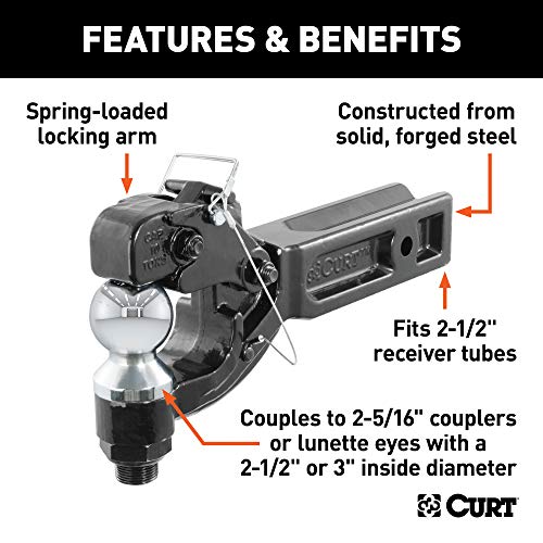 CURT 48012 Pintle Hitch with 2-5/16-Inch Trailer Ball, Fits 2-1/2-Inch Receiver, 20,000 lbs, 15-Inch Length - Image 3