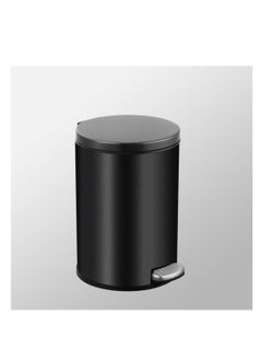 Generic Stainless Steel Double Layer Dustbin with Pedal and Lid For Bathroom Kitchen,Silent Lidded Trash Bin,Fingerprint-Proof Modern Garbage Can, Round Bucket with Handle for Home Office (Black, 12L)  - Image 1