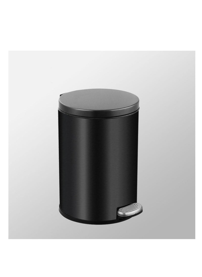Generic - Stainless Steel Double Layer Dustbin with Pedal and Lid For Bathroom Kitchen,Silent Lidded Trash Bin,Fingerprint-Proof Modern Garbage Can, Round Bucket with Handle for Home Office (Black, 12L) - Image 1