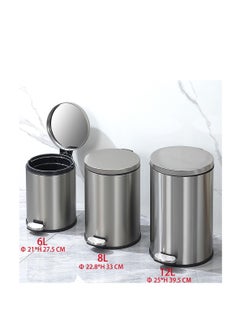 Generic Stainless Steel Double Layer Dustbin with Pedal and Lid For Bathroom Kitchen,Silent Lidded Trash Bin,Fingerprint-Proof Modern Garbage Can, Round Bucket with Handle for Home Office (Black, 12L)  - Image 2