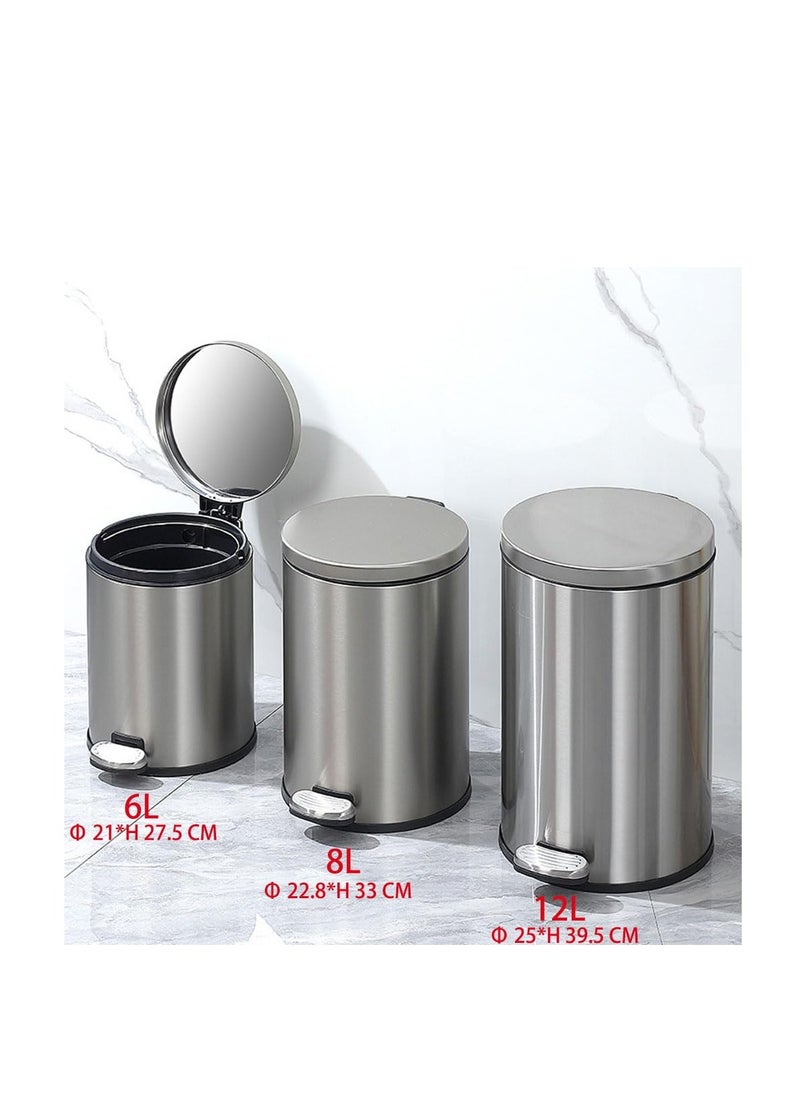 Generic - Stainless Steel Double Layer Dustbin with Pedal and Lid For Bathroom Kitchen,Silent Lidded Trash Bin,Fingerprint-Proof Modern Garbage Can, Round Bucket with Handle for Home Office (Black, 12L) - Image 1
