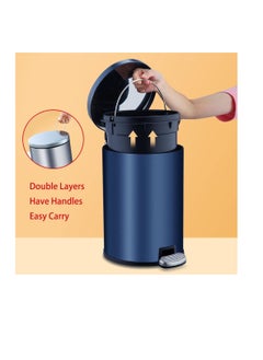 Generic Stainless Steel Double Layer Dustbin with Pedal and Lid For Bathroom Kitchen,Silent Lidded Trash Bin,Fingerprint-Proof Modern Garbage Can, Round Bucket with Handle for Home Office (Black, 12L)  - Image 5
