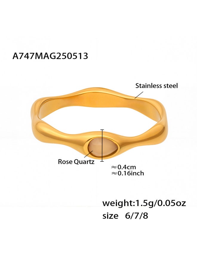 Miduoduo Niche Faceted Natural Pink Crystal Stone Asymmetrical Ring Stainless Steel Plated 18k Real Gold Index Finger Ring For Women