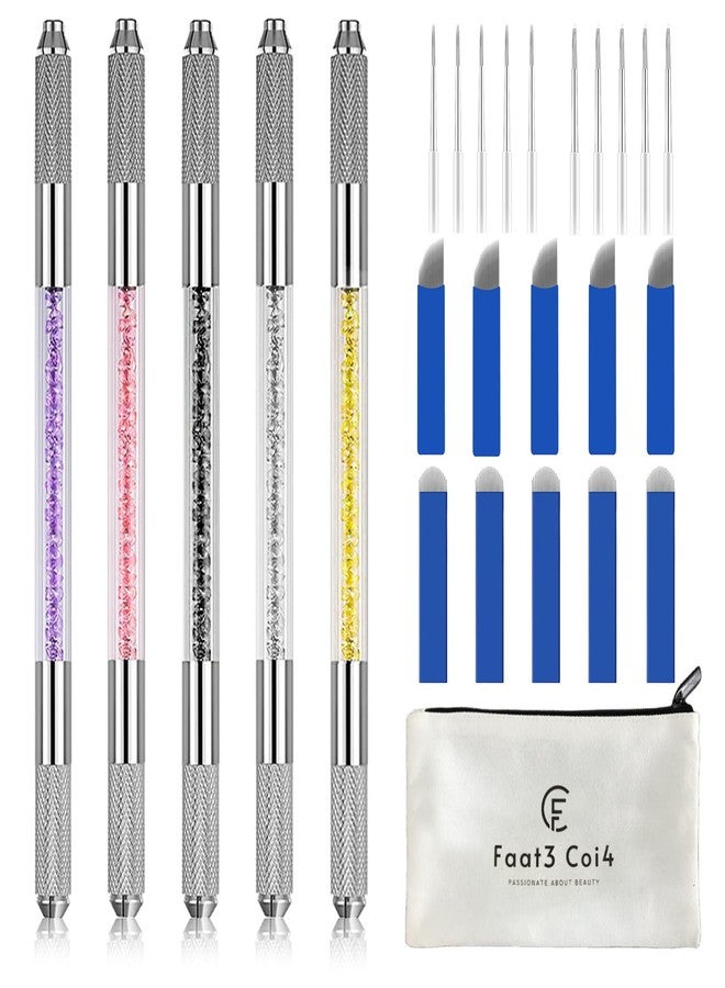 Faat3 Coi4 Microblading Pen Manual Eyebrow Pens Microblade Supplies Double Sided Microblading Hand Tool for Makeup Supplies (5 Pieces - Image 1