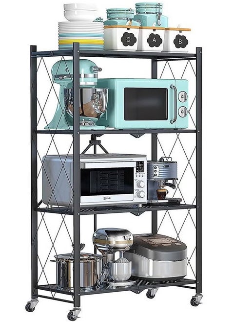 Iron kitchen storage and organization rack, 4 foldable shelves, with four wheels