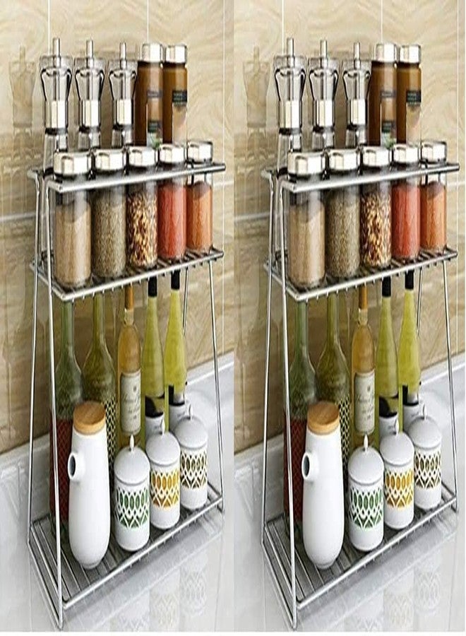 Cri8Hub Heavy Stainless Steel 2-Tier Kitchen Rack-Spice Boxes Rack-Kitchen Organizer Stand -Cosmetic Organizercounter Top Basket-Floor Mounted Shelf For Home & Bathroom(33 * 15 * 24) Cm - Tiered Shelf - Image 2