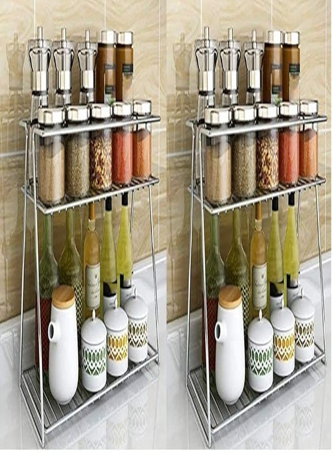 Cri8Hub Heavy Stainless Steel 2-Tier Kitchen Rack-Spice Boxes Rack-Kitchen Organizer Stand -Cosmetic Organizercounter Top Basket-Floor Mounted Shelf For Home & Bathroom(33 * 15 * 24) Cm - Tiered Shelf - Image 1