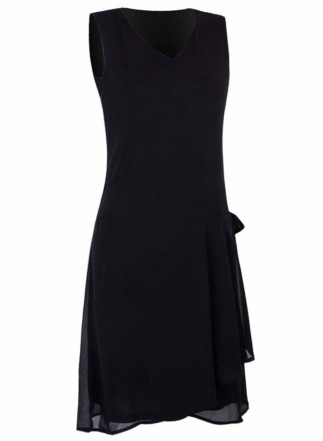 Vijiv Womens 1920s Inspired Flapper Dress High Tea Drape with Bow Fashion Roaring 20s Great Gastby Dress Black Small - Image 4