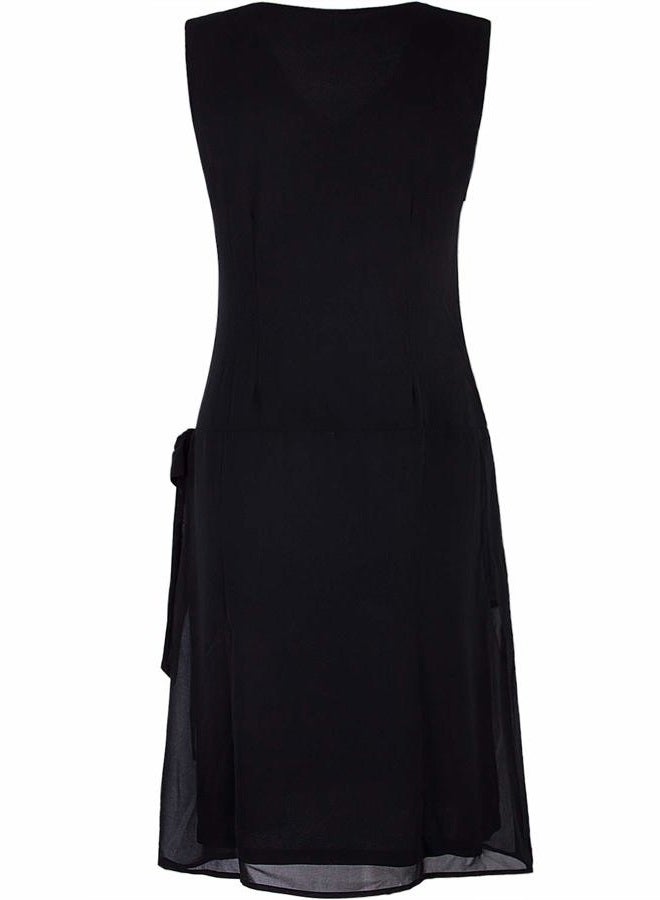 Vijiv Womens 1920s Inspired Flapper Dress High Tea Drape with Bow Fashion Roaring 20s Great Gastby Dress Black Small - Image 5