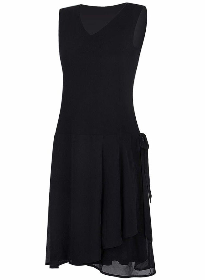 Vijiv Womens 1920s Inspired Flapper Dress High Tea Drape with Bow Fashion Roaring 20s Great Gastby Dress Black Small - Image 3
