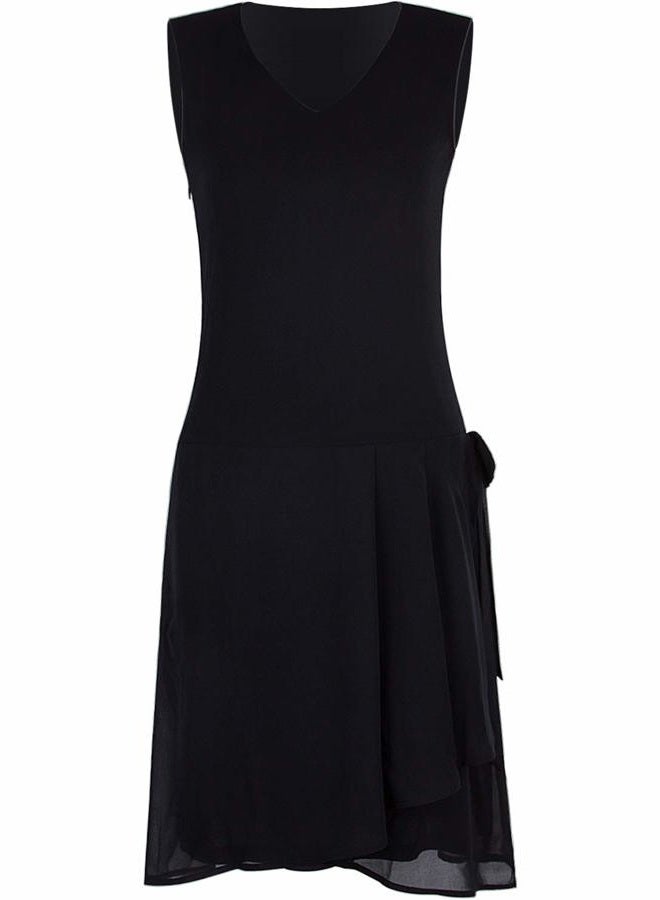 Vijiv Womens 1920s Inspired Flapper Dress High Tea Drape with Bow Fashion Roaring 20s Great Gastby Dress Black Small - Image 1