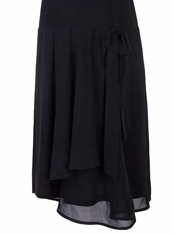 Vijiv Womens 1920s Inspired Flapper Dress High Tea Drape with Bow Fashion Roaring 20s Great Gastby Dress Black Small - Image 2