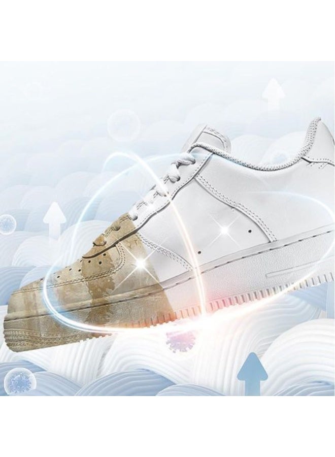 منظف الأحذية البيضاء الفوري 3 في 1 (فرشاة وإسفنجة ورغوة) - مزيل اصفرار وتبييض قوي بتقنية الإنزيمات الحيوية | تركيبة لطيفة للتنظيف العميق لجميع أنواع الأحذية: الكانفاس، الرياضية، والجلد، بدون غسيل أو ضرر بالنسيج. - Image 3