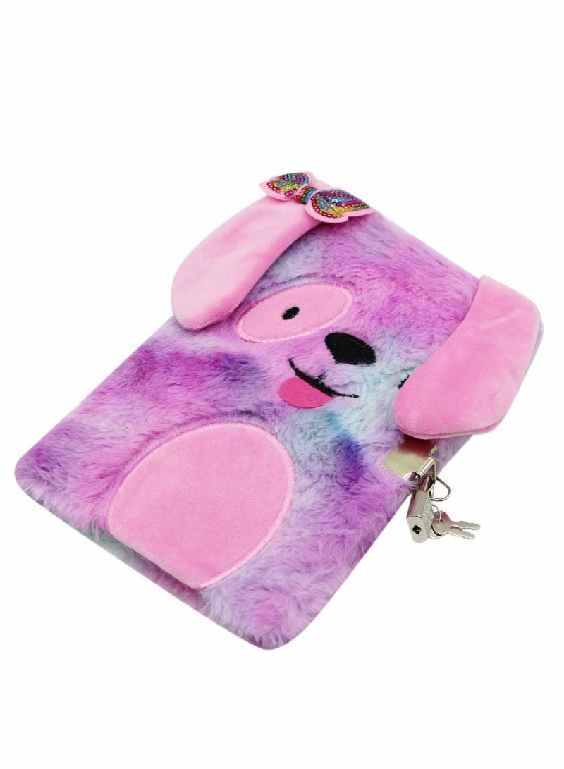 SYOSI Girls Diary with Lock and Keys C ute Plush Rainbow Dog Secret Diary Lined Writing Journal Notebook for School Office Supplies,160 Pages - Image 2