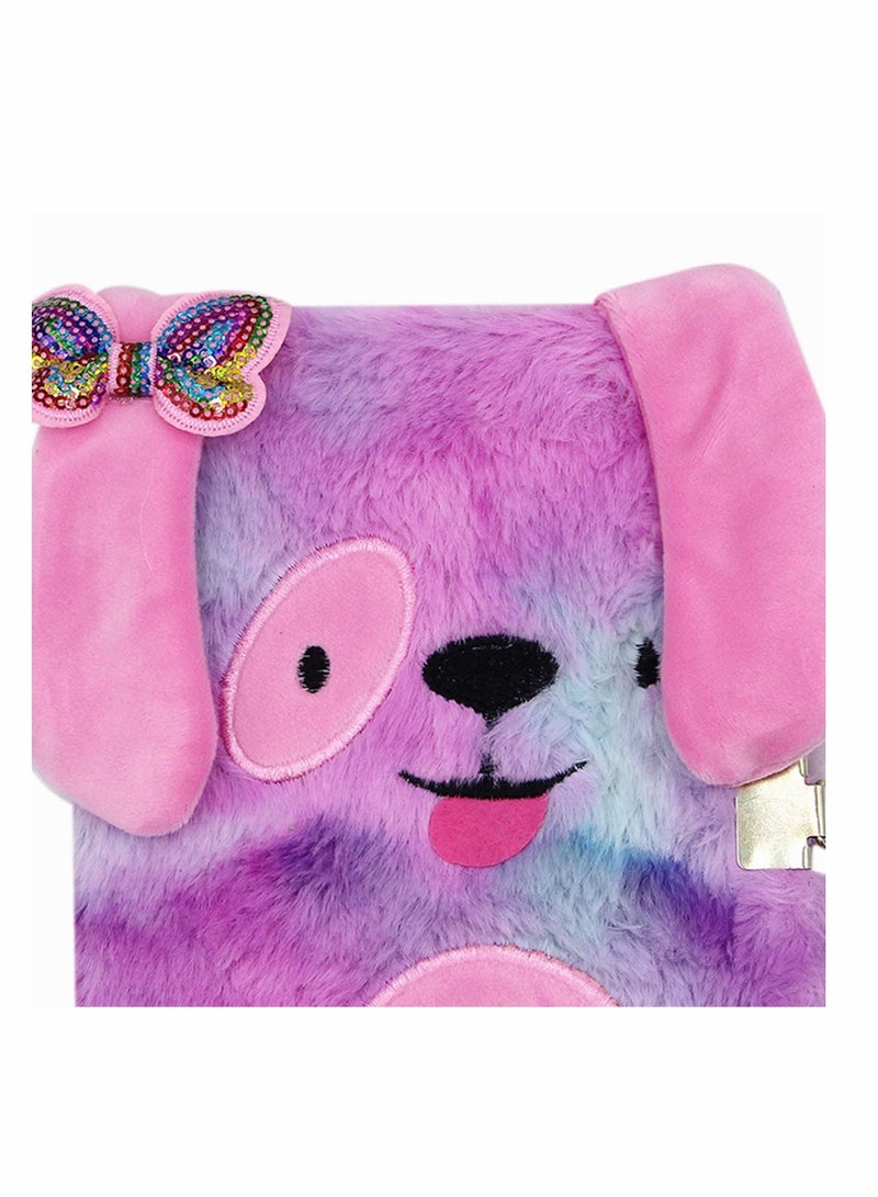 SYOSI Girls Diary with Lock and Keys C ute Plush Rainbow Dog Secret Diary Lined Writing Journal Notebook for School Office Supplies,160 Pages - Image 4