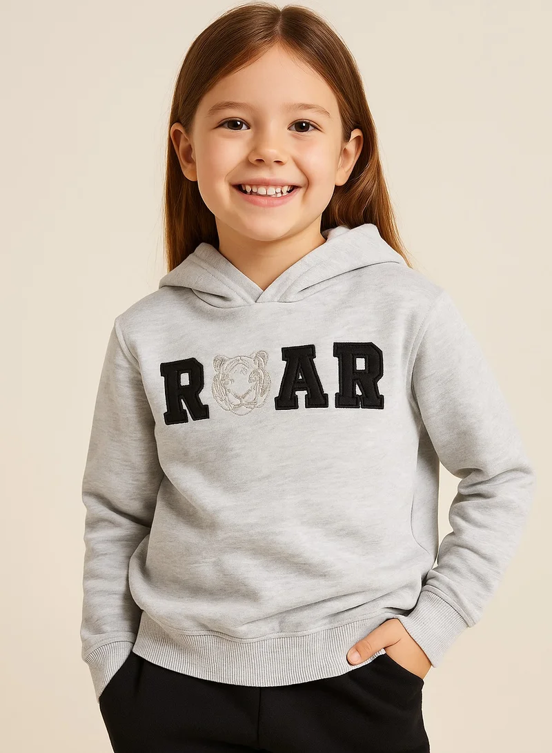 victor and jane Girls “Roar” Tiger Fleece Hoodie – Grey