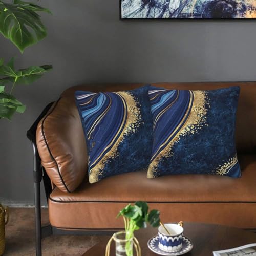 Lcokin Navy Blue and Gold Marble Throw Pillow Cover 18x18 in Set of 2 Cushion Modern Farmhouse Pillow Covers Soft Pillow Cases Decor for Couch Sofa Living Room Bedroom Outdoor Home - Image 2