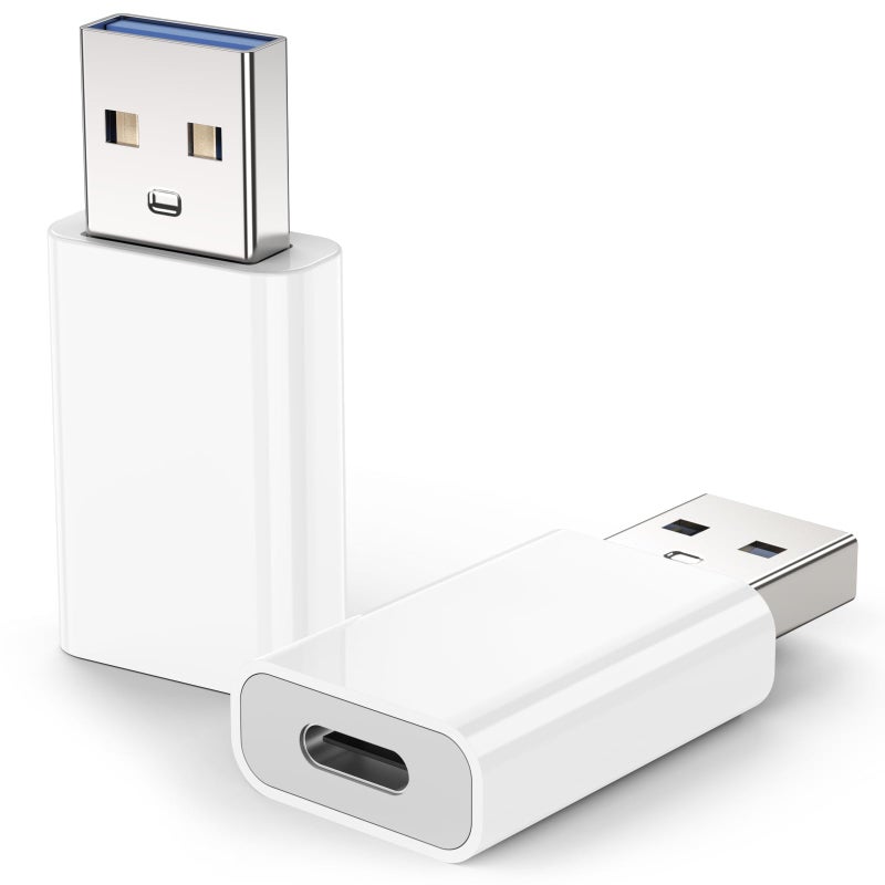 MOSWAG USB to USB C Adapter 2 Pack, USB C to USB Adapter, USB to C Adapter Compatible for iPhone 17/16/15 Mini Pro Max, Apple MagSafe Watch 11/10/9/8, Galaxy S20-25, iPad Air Mini 6/7, CarPlay - Image 1