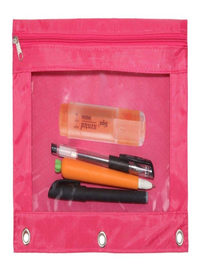 WODISON 3-Ring Pen Pencil Pouch with Clear Window Stationery Bag Binder Case Classroom Organizers Pink - Image 1